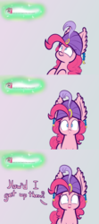 Size: 1280x2880 | Tagged: safe, artist:heir-of-rick, pinkie pie, miss pie's monsters, g4, too many pinkie pies, ask, comic, gypsy pie, impossibly large ears, tumblr