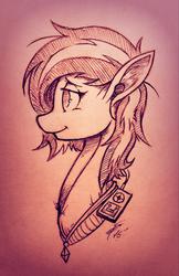 Size: 1639x2523 | Tagged: safe, artist:tamikimaru, oc, oc only, oc:swift autumn, pony, bust, ear, earbuds, hair, ipod, jewelry, long neck, mp3 player, music, necklace, sketch, smiling, solo, traditional art