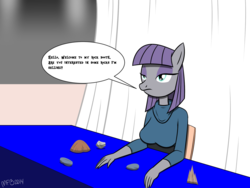 Size: 1800x1350 | Tagged: safe, artist:mofetafrombrooklyn, boulder (g4), maud pie, earth pony, anthro, g4, female, rock, solo