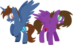 Size: 1600x999 | Tagged: safe, artist:frozenstar37615, oc, oc only, oc:befish, oc:headlong flight, alicorn, pony, alicorn oc, art trade, horn, lineless, wings