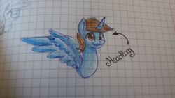 Size: 1600x900 | Tagged: safe, artist:puffysmosh, oc, oc only, oc:headlong flight, alicorn, pony, alicorn oc, graph paper, horn, lined paper, solo, traditional art, wings