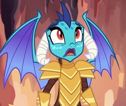 Size: 734x618 | Tagged: safe, screencap, princess ember, dragon, g4, gauntlet of fire, cropped, d:, dragon armor, female, groan, solo