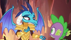 Size: 1100x618 | Tagged: safe, screencap, princess ember, spike, dragon, g4, gauntlet of fire, dragon armor
