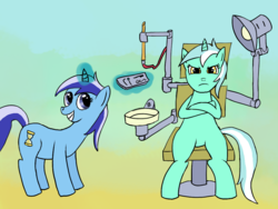 Size: 1024x768 | Tagged: safe, artist:leafgrowth, lyra heartstrings, minuette, g4, dentist