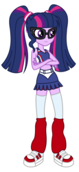 Size: 2400x5200 | Tagged: dead source, safe, artist:metaldudepl666, artist:razethebeast, sci-twi, twilight sparkle, equestria girls, g4, alternate clothes, alternate hairstyle, art trade, cheerleader, clothes, female, glasses, leg warmers, lollipop chainsaw, microskirt, midriff, miniskirt, pigtails, pleated skirt, shoes, skirt, sneakers, socks, solo, thigh highs, thigh socks, twintails