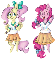 Size: 628x674 | Tagged: safe, artist:sweetheart-arts, fluttershy, pinkie pie, semi-anthro, buckball season, g4, cute, diapinkes, eyes closed, open mouth, shyabetes, simple background, transparent background
