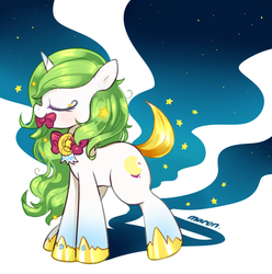 Size: 953x960 | Tagged: safe, artist:maren, oc, oc only, eyes closed, neck bow, solo, stars