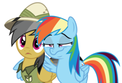 Size: 5854x4000 | Tagged: safe, artist:masem, daring do, rainbow dash, g4, stranger than fan fiction, .ai available, absurd resolution, clothes, faic, hat, hug, simple background, smug, that was fast, transparent background, vector, winghug, wings