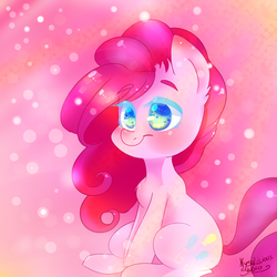 Size: 2400x2400 | Tagged: safe, artist:nsyubakastudio, pinkie pie, g4, bubble, cute, diapinkes, high res, nsyuliciousstudio, pink, sitting