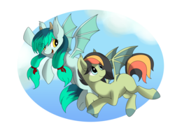 Size: 4400x3400 | Tagged: safe, artist:redember00, oc, oc only, oc:citrus sky, oc:sterling star, bat pony, pony, flying