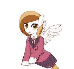 Size: 1092x1024 | Tagged: safe, artist:maccoffee, oc, oc only, oc:coffee cream, pony, bipedal, blushing, clothes, crossdressing, cute, male, necktie, pleated skirt, skirt, smiling, solo, spread wings, trap