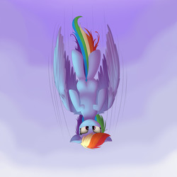 Size: 2500x2500 | Tagged: safe, artist:vanillaghosties, rainbow dash, g4, female, floppy ears, high res, skydiving, solo