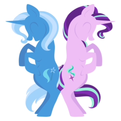 Size: 2000x2000 | Tagged: safe, artist:orcakisses, starlight glimmer, trixie, pony, unicorn, g4, female, happy, high res, mare, twilight's counterparts
