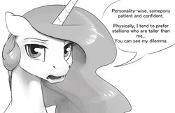 Size: 1280x828 | Tagged: safe, artist:silfoe, princess celestia, g4, dialogue, female, floppy ears, frown, grayscale, looking at you, male, monochrome, open mouth, solo, speech bubble, straight