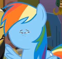 Size: 241x230 | Tagged: safe, edit, edited screencap, screencap, rainbow dash, g4, stranger than fan fiction, faic, ronbow dosh, shrunken face, wat, woll smoth