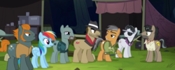 Size: 1919x769 | Tagged: safe, screencap, biff, doctor caballeron, pickpocket, quibble pants, rainbow dash, rogue (g4), withers, earth pony, pegasus, pony, g4, stranger than fan fiction, female, henchmen, male, mare, stallion, the shadow