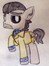 Size: 601x800 | Tagged: safe, artist:thefanficfanpony, doctor caballeron, earth pony, pony, g4, cute, cutealleron, looking at you, male, outertale, raised hoof, solo, stallion, traditional art