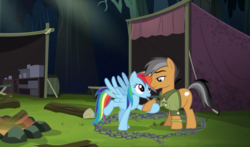 Size: 1841x1080 | Tagged: safe, screencap, quibble pants, rainbow dash, pony, g4, stranger than fan fiction, holding hooves, shipping fuel