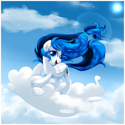 Size: 1024x1024 | Tagged: safe, artist:xnightmelody, oc, oc only, oc:melody breeze, pegasus, pony, cloud, female, one eye closed, open mouth, pegasus oc, solo, spread wings, windswept mane, wings, wink