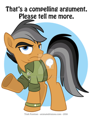 Size: 900x1200 | Tagged: safe, artist:trish forstner, quibble pants, g4, stranger than fan fiction, dialogue, male, reaction image, solo, stallion, watermark