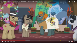 Size: 1600x900 | Tagged: safe, screencap, biff, daring do, doctor caballeron, rogue (g4), spotlight show, withers, earth pony, pony, g4, stranger than fan fiction, bedroom eyes, body pillow, body pillow design, convention, daring daki, henchmen, lidded eyes, male, stallion, youtube