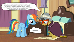 Size: 1650x930 | Tagged: safe, edit, edited screencap, screencap, a.k. yearling, daring do, rainbow dash, g4, stranger than fan fiction, discovery family logo, screencap comic