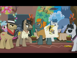 Size: 2048x1536 | Tagged: safe, screencap, biff, daring do, doctor caballeron, frisky firefly, rogue (g4), spotlight show, withers, earth pony, pony, g4, stranger than fan fiction, body pillow, daring daki, discovery family logo, henchmen, male, stallion