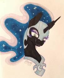 Size: 1002x1228 | Tagged: safe, artist:moondaneka, nightmare moon, g4, female, portrait, simple background, solo, traditional art