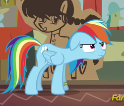 Size: 389x333 | Tagged: safe, screencap, rainbow dash, pony, g4, stranger than fan fiction, angry, anime is real, discovery family logo, female, mare, ranma 1/2, ranma saotome, solo