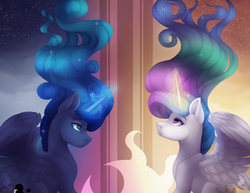 Size: 1024x791 | Tagged: safe, artist:silentwulv, princess celestia, princess luna, g4, duo, female, magic