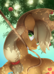 Size: 800x1100 | Tagged: safe, artist:silentwulv, applejack, earth pony, pony, g4, apple, apple tree, female, mare, mouth hold, rope, solo, tree