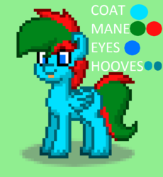 Size: 679x739 | Tagged: safe, artist:bryce1002, oc, oc only, oc:bacon hoodie, pegasus, pony, pony town, male, pixel art, ponysona, reference sheet, simple background, solo, stallion