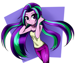 Size: 1200x1000 | Tagged: safe, artist:nekojackun, aria blaze, equestria girls, g4, aria flat, bare shoulders, clothes, delicious flat chest, female, long hair, loose hair, pants, sleeveless, solo, strapless, tube top