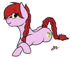 Size: 1100x900 | Tagged: safe, artist:luigiwolf1, oc, oc only, oc:crab apple, earth pony, pony, braid, crossed hooves, female, mare, prone, simple background, solo, transparent background