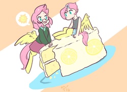 Size: 1532x1116 | Tagged: safe, artist:mt, oc, oc only, oc:fauna, oc:flora, satyr, cake, clothes, cute, food, parent:fluttershy