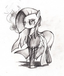 Size: 1720x2035 | Tagged: safe, artist:il-phantom, pinkie pie, g4, cigarette, cigarette holder, clothes, female, monochrome, pinkamena diane pie, smoking, solo