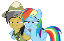 Size: 4613x3000 | Tagged: safe, artist:sollace, edit, daring do, rainbow dash, pony, g4, stranger than fan fiction, dash face, face edit, faic, hug, rainbow dash is best facemaker, show accurate, simple background, smug, smugdash, transparent background, vector, wat, winghug