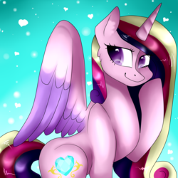 Size: 2000x2000 | Tagged: safe, artist:oniiponii, princess cadance, alicorn, pony, g4, female, high res, sitting, smiling, solo, spread wings
