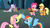 Size: 1280x720 | Tagged: safe, screencap, applejack, chancellor puddinghead, clover the clever, commander hurricane, fluttershy, pinkie pie, princess platinum, private pansy, rainbow dash, rarity, smart cookie, twilight sparkle, pony, g4, hearth's warming eve (episode), cute, eyes closed, female, floppy ears, hoofbump, hug, mane six, raised hoof