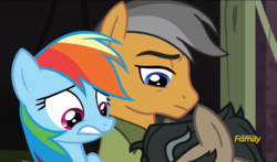 Size: 1303x768 | Tagged: safe, screencap, doctor caballeron, quibble pants, rainbow dash, earth pony, pegasus, pony, g4, stranger than fan fiction, female, male, mare, out of context, stallion, trio