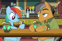 Size: 930x624 | Tagged: safe, screencap, quibble pants, rainbow dash, pony, g4, stranger than fan fiction, animated, loop