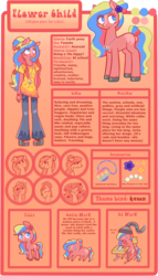 Size: 1024x1790 | Tagged: safe, artist:kyaokay, oc, oc only, oc:flower child, hippie, reference sheet