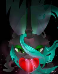 Size: 1188x1518 | Tagged: safe, artist:nuttypanutdy, queen chrysalis, changeling, changeling queen, g4, female, heart, solo