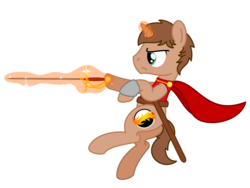 Size: 3200x2400 | Tagged: safe, artist:peternators, oc, oc only, oc:heroic armour, pony, unicorn, brown fur, cape, clothes, cutie mark, high res, magic, male, rapier, red mage, scabbard, solo, stallion, sword, weapon