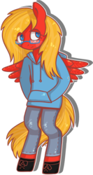 Size: 528x993 | Tagged: safe, artist:kyaokay, oc, oc only, oc:sunrise tune, semi-anthro, clothes, glasses, hoodie, simple background, transparent background