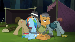 Size: 1286x724 | Tagged: safe, screencap, biff, pickpocket, quibble pants, rainbow dash, earth pony, pegasus, pony, g4, stranger than fan fiction, animated, chains, henchmen, loop, male, squeezing, stallion, the shadow