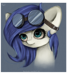 Size: 1300x1450 | Tagged: safe, artist:anuhanele, oc, oc only, oc:mandolin, bust, goggles, portrait, smiling