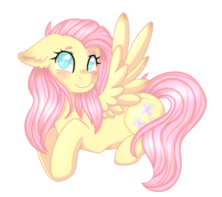 Size: 1800x1600 | Tagged: safe, artist:adostume, fluttershy, pegasus, pony, g4, blushing, female, floppy ears, looking at you, lying down, prone, simple background, solo, spread wings, transparent background, wings