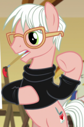 Size: 642x968 | Tagged: safe, screencap, pop art (g4), earth pony, pony, g4, my little pony: friendship is magic, on your marks, season 6, andy warhol, background pony, bipedal, cropped, male, solo, stallion