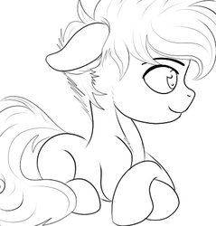 Size: 399x418 | Tagged: artist needed, safe, oc, oc only, oc:colt anon, earth pony, pony, adoranon, black outlines, colt, crossed hooves, crossed legs, cute, ear fluff, earth pony oc, floppy ears, male, missing cutie mark, monochrome, simple background, small resolution, smiling, solo, white background